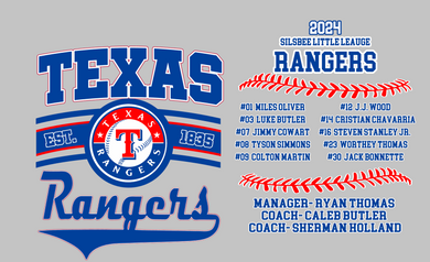 Rangers baseball 2024 SLL fan shirt FOR PICKUP AT DOODLE BUG DESIGNS